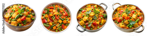 Set of mixed vegetable curry isolated on a transparent background.