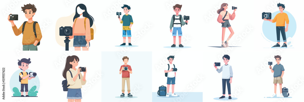 Vector of a teenager holding an action camera Vector of a teenager holding an action camera