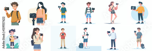 Vector of a teenager holding an action camera