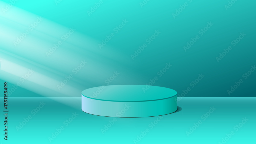 abstract 3D turquoise cylinder podium with soft spotlight rays on gradient background. Ideal for product presentation, branding display, cosmetics, ads, or minimalist modern scenes in high resolution. abstract 3D turquoise cylinder podium with soft spotlight rays on gradient background. Ideal for product presentation, branding display, cosmetics, ads, or minimalist modern scenes in high resolution.