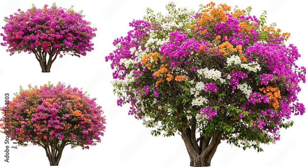 Obraz premium Vibrant Bougainvillea Trees: A Collection of Colorful Blossoms