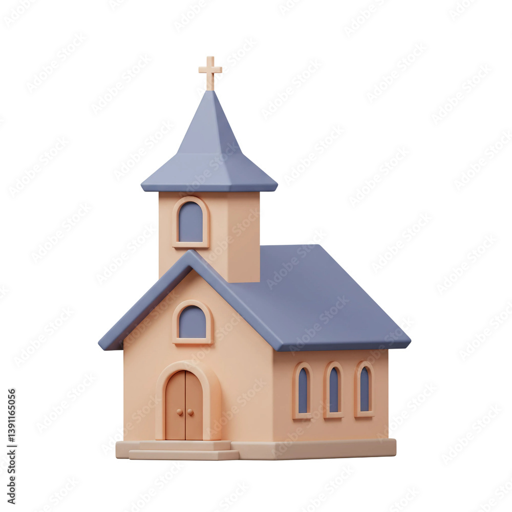 Church of The Holy Cross, 3d rendering icon, isolated on white background, cartoon plastic style Church of The Holy Cross, 3d rendering icon, isolated on white background, cartoon plastic style