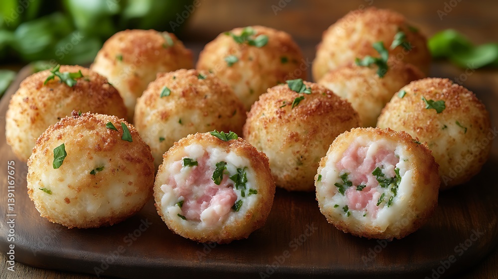 Crispy Arancini Rice Balls with Ham filling. Crispy Arancini Rice Balls with Ham filling.