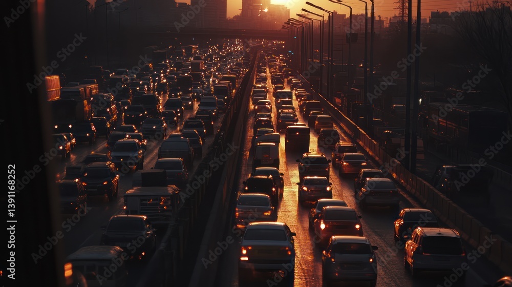 Fototapeta premium Sunset City Traffic Jam Commute