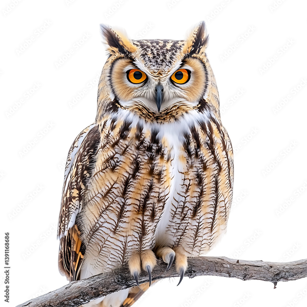 Fototapeta premium Owl Sitting on Branch Isolated on Transparent Background