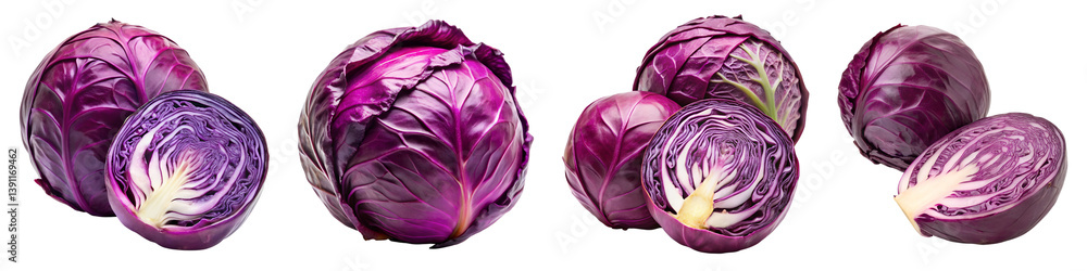 Obraz premium Set of purple cabbage vegetable isolated on a transparent background.