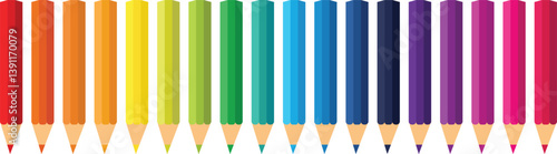 Rainbow Vector of 18 Solid Color Pencils in a Row