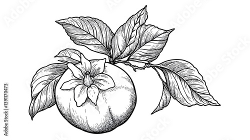 Illustrative line art of medlar fruit nature graphic artwork detailed view