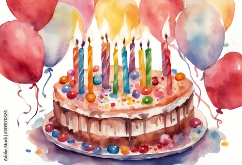 vibrant colors cake celebration birthday clipart element background watercolor candles white illustration isolated warm last joyful thoughtful moment bestow candle clip art dessert grateful party
