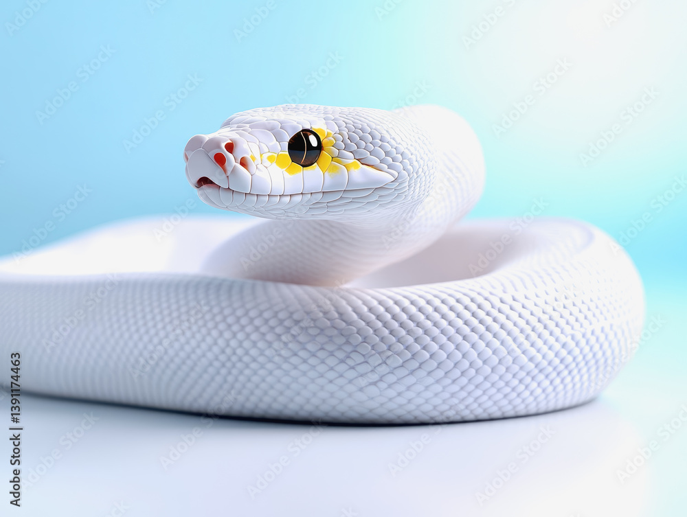 Fototapeta premium Striking full body 3d illustration of an adorable albino python with a single yellow eye and shiny white scales