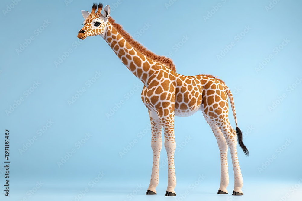 Obraz premium Adorable 3d illustration of a cute giraffe calf standing playfully in a colorful environment full of joyful expressions