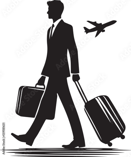 businessman with luggage vector illustration, businessman with luggage silhouette vector, businessman with luggage logo vector full body