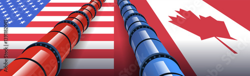 USA Canada trade war concept pipelines flags contrasting colors horizontal format