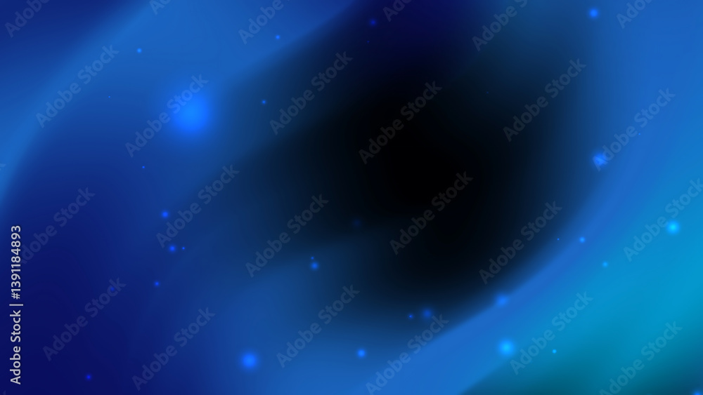 Fototapeta premium Blue neon illuminates a black abstract background with white dots