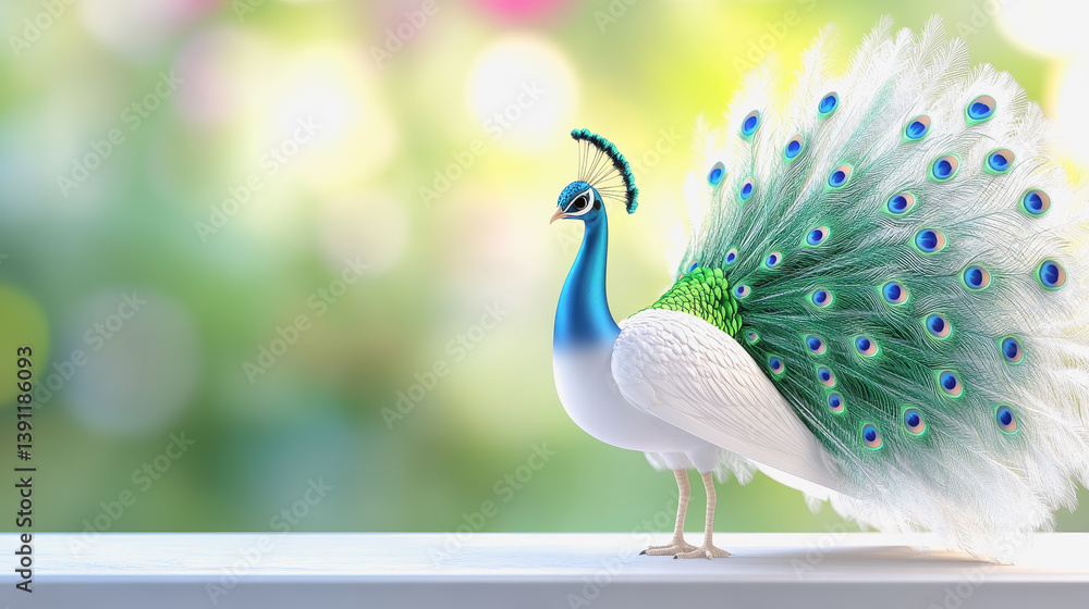 Fototapeta premium Captivating peacock spreading its gorgeous feathers in a stunning full body illustration of nature's beauty