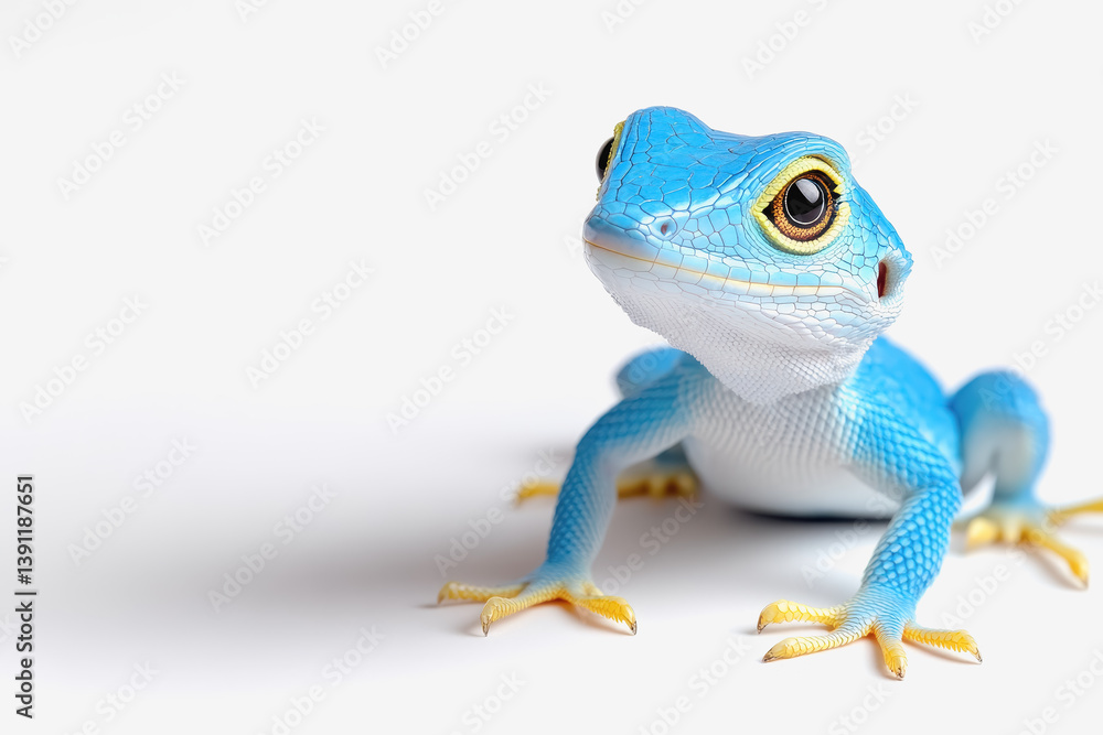 Obraz premium Striking 3d blue lizard resting among lush green leaves in a tropical rainforest environment