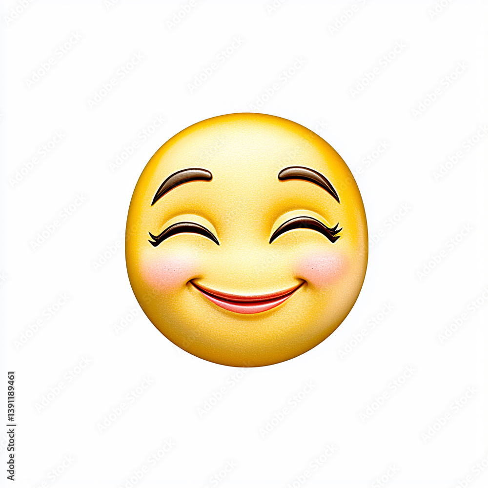 Fototapeta premium Smiling Face with Smiling Eyes Emoji Expression of Happiness Yellow Circular Icon Design