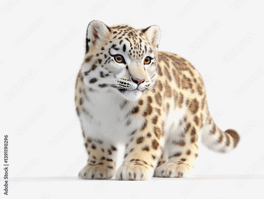 Fototapeta premium Charming snow leopard cub curiously observing its environment with soft fur and playful expression in the wild