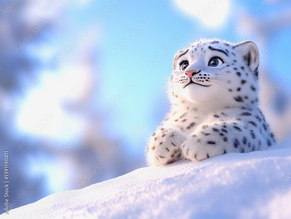 Obraz premium Majestic snow leopard displaying its graceful beauty with striking fur patterns and intense gaze in natural habitat