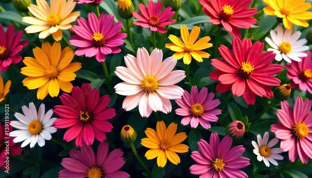 Close-up of blooming wildflowers forming a continuous pattern, texture, graphic Close-up of blooming wildflowers forming a continuous pattern, texture, graphic