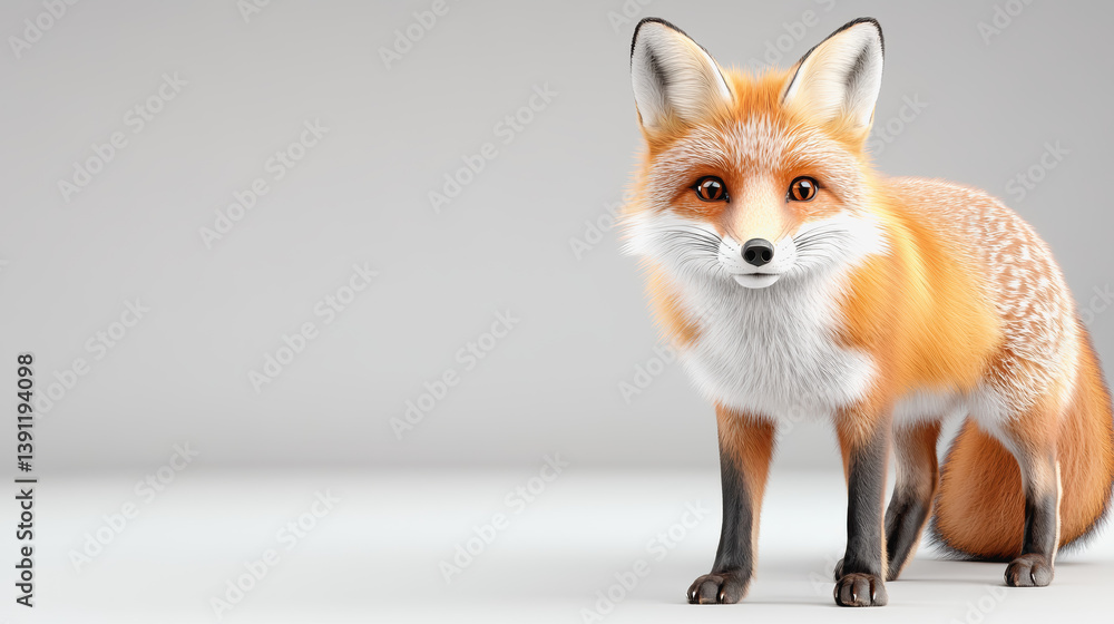 Fototapeta premium Charming 3d illustration of a cute full body wild fox posing with bright eyes and a playful expression in nature