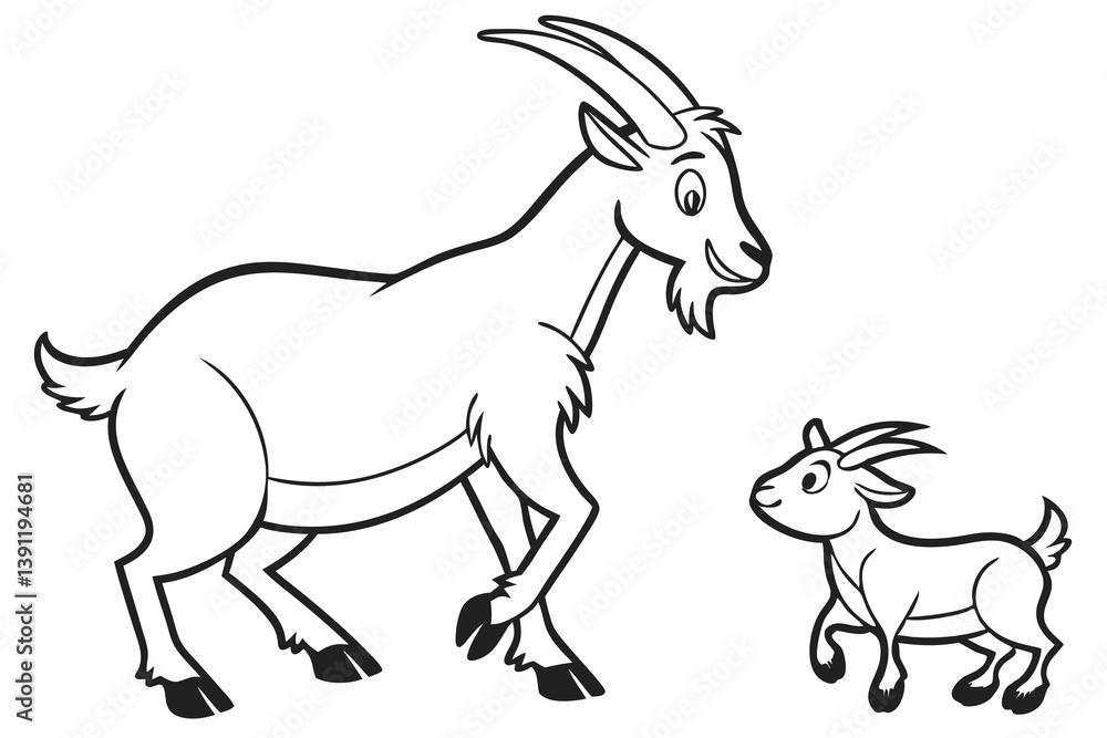 Fototapeta premium Cute cartoon goat, a farm mammal illustration isolated on white