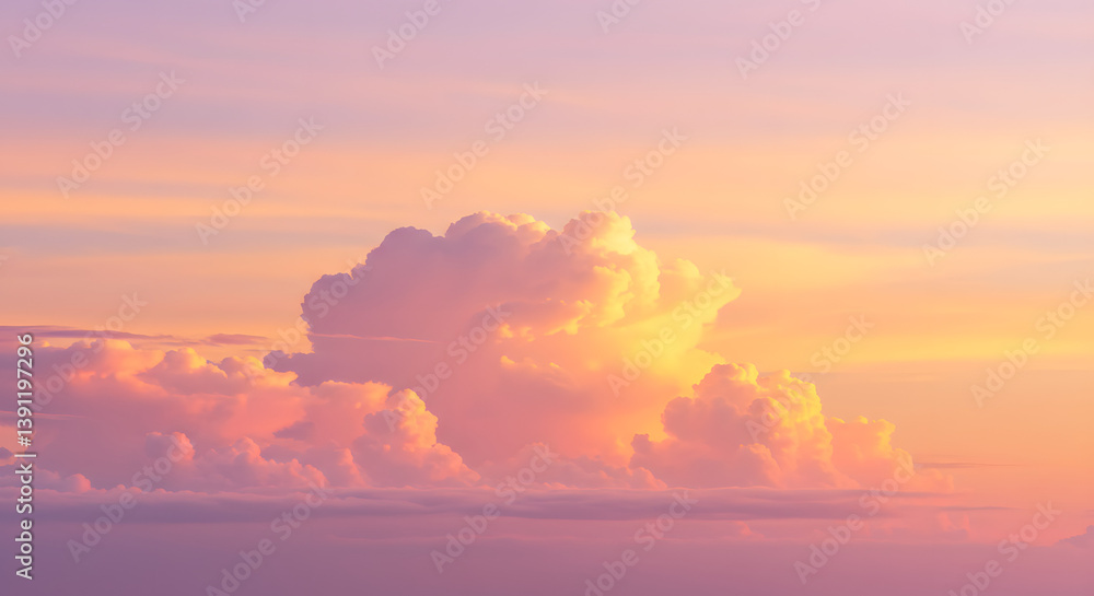 Warm Sunset Sky with Cumulus Clouds Illuminated by Golden Light Warm Sunset Sky with Cumulus Clouds Illuminated by Golden Light