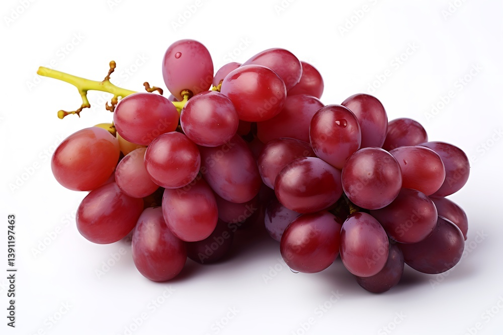 Bunch of Fresh Red Grapes with Stems, Natural Texture on White Background Bunch of Fresh Red Grapes with Stems, Natural Texture on White Background