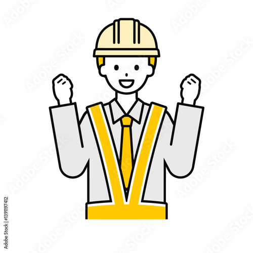 上半身のポーズ_シンプルな交通誘導員の男性06