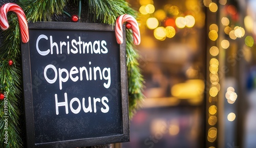 Festive Season Shop Opening Hours Sign with Candy Canes