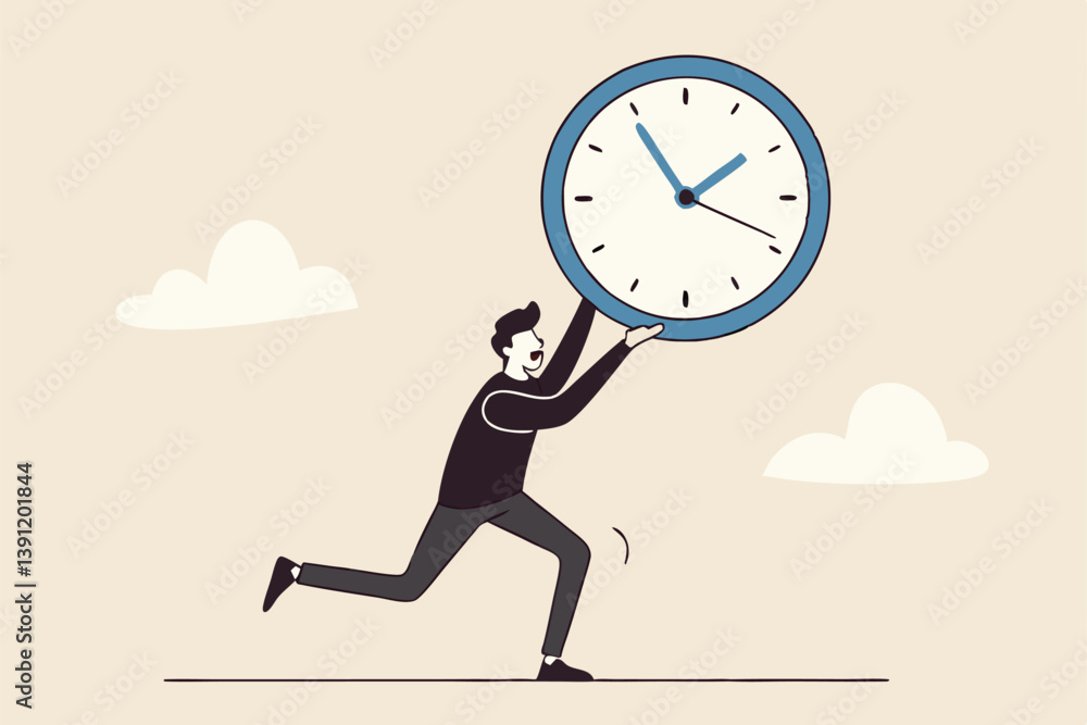 Steal time, productivity or procrastination problem, work efficiency to finish in deadline, strategy or accomplishment concept, burglar thief stealing time clock and run away. Steal time, productivity or procrastination problem, work efficiency to finish in deadline, strategy or accomplishment concept, burglar thief stealing time clock and run away.
