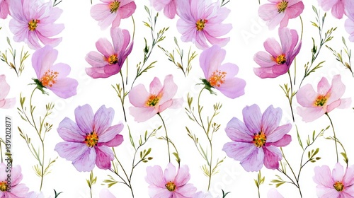 Wallpaper Mural Beautiful seamless floral water color pattern Set, watercolor wild flowers, leaves and grass. Torontodigital.ca