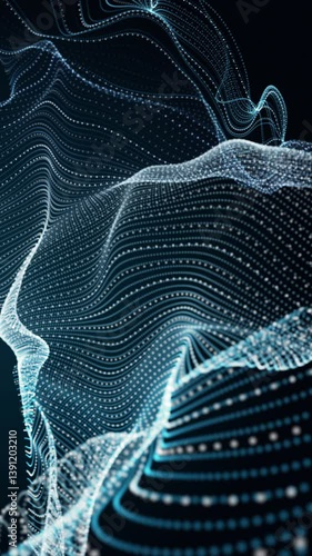 Fantastic vertical video animation with particle wave object in slow motion, 2304x4096 loop 4K