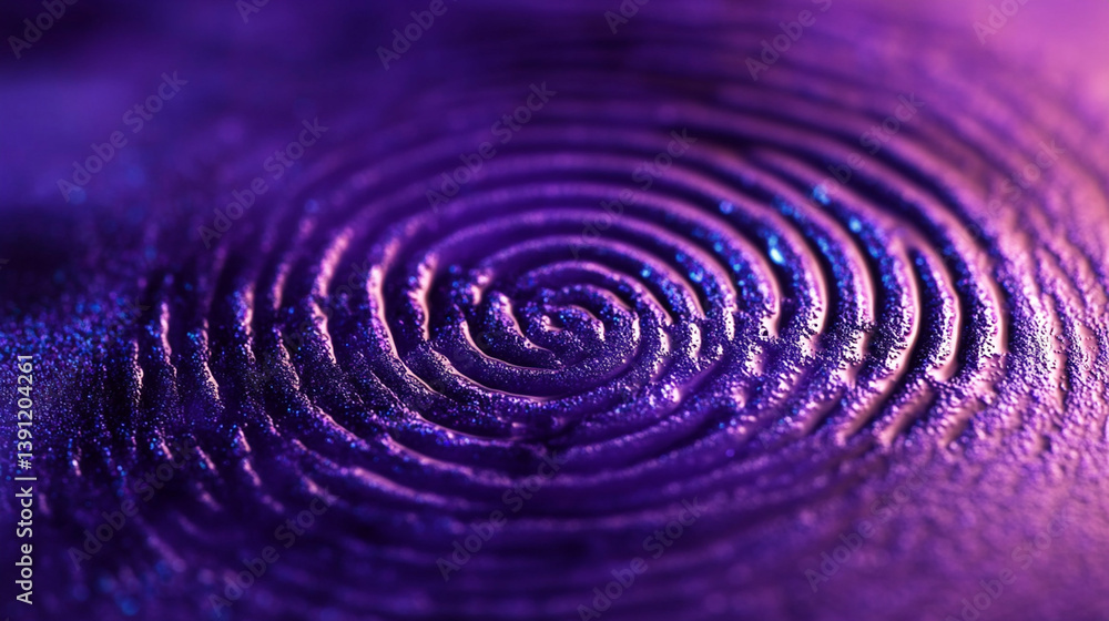 Close-up of a swirling, purple, textured spiral pattern. Close-up of a swirling, purple, textured spiral pattern.