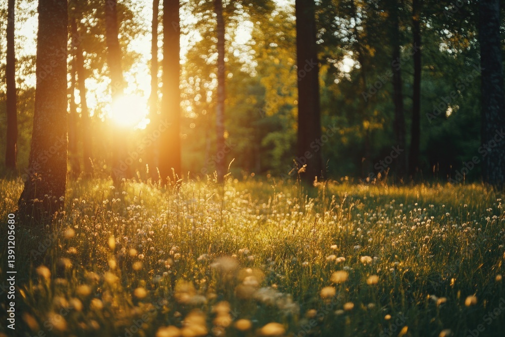 Obraz premium Sunlight filtering through forest trees