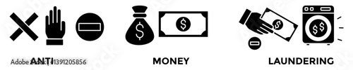 AML web banner concept with group of icons for business and media in mix style