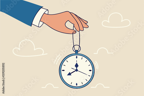 Control time, freedom or efficient time management to finish project within deadline, productivity or efficiency, productive project manager concept, businessman hand control time with clock puppet.