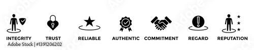 credibility web banner concept with group of icons for business and media in mix style