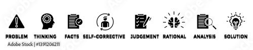 critical thinking web banner concept with group of icons for business and media in mix style