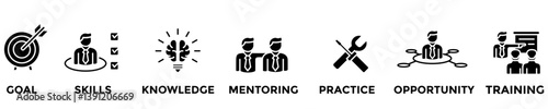 internship web banner concept with group of icons for business and media in mix style