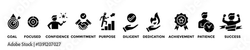 perseverance web banner concept with group of icons for business and media in mix style