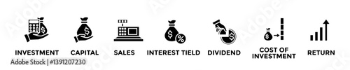 ROI web banner concept with group of icons for business and media in mix style
