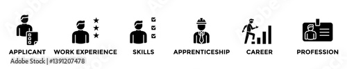 traineeship web banner concept with group of icons for business and media in mix style