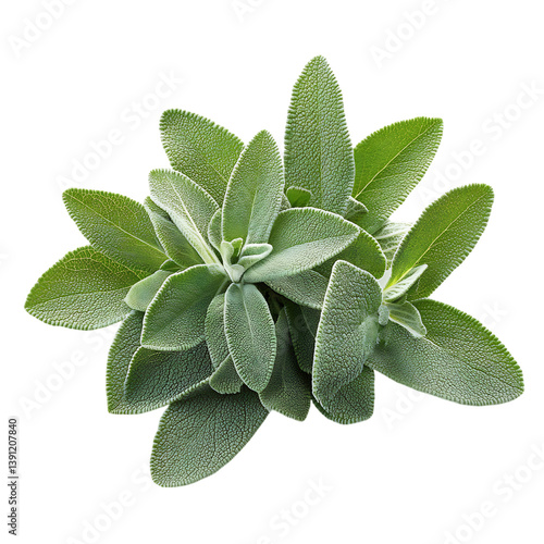 A Fresh Sprig of Sage with Soft Grayish Green Leaves Isolated on Transparent Background