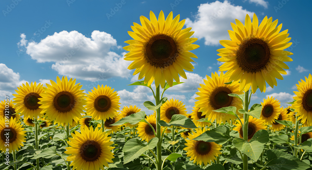 Sunflower Field Blooming Under Blue Sky with White Clouds during Daytime Sunflower Field Blooming Under Blue Sky with White Clouds during Daytime