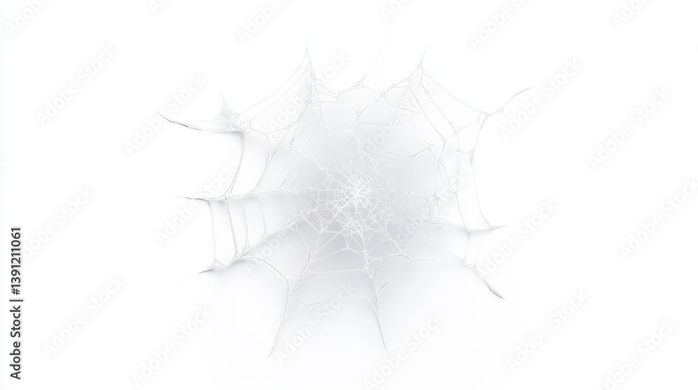 Intricate white spider web on a light background with delicate details Intricate white spider web on a light background with delicate details