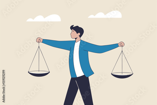 Comparison advantage and disadvantage, integrity or honest truth, pros and cons or measurement, judge or ethical, decision or balance concept, businessman comparing scale to be equal, fair measuring.