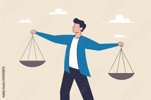 Comparison advantage and disadvantage, integrity or honest truth, pros and cons or measurement, judge or ethical, decision or balance concept, businessman comparing scale to be equal, fair measuring.