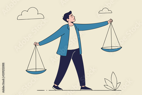 Comparison advantage and disadvantage, integrity or honest truth, pros and cons or measurement, judge or ethical, decision or balance concept, businessman comparing scale to be equal, fair measuring.