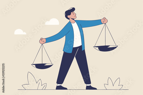 Comparison advantage and disadvantage, integrity or honest truth, pros and cons or measurement, judge or ethical, decision or balance concept, businessman comparing scale to be equal, fair measuring.